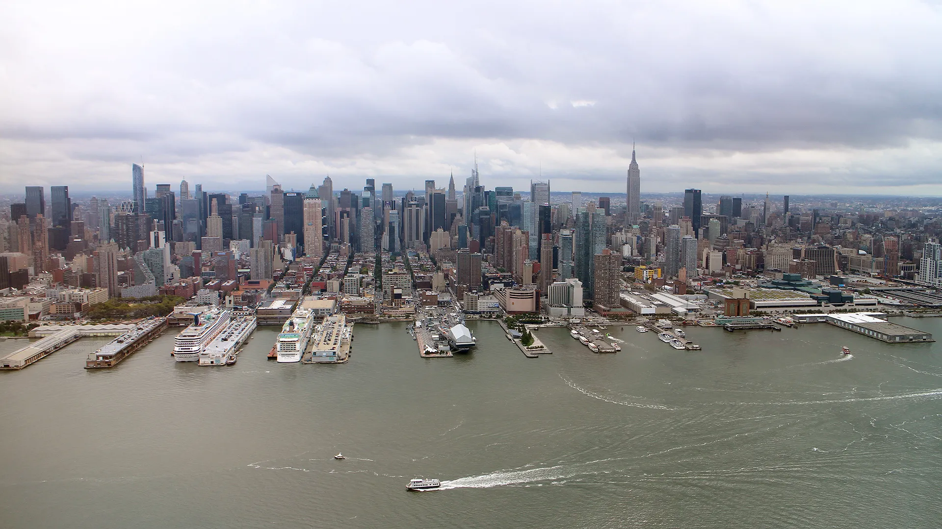 Vy över Manhattan sedd från helikopter